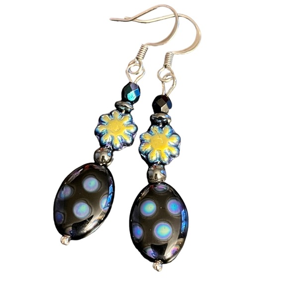 Hand Crafted Jewelry - Hand crafted Czech glass flower polka dot earrings